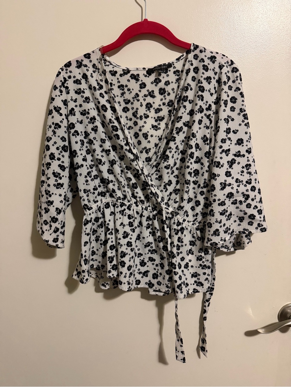 Papermoon White and Black Floral Wrap Peplum Blouse